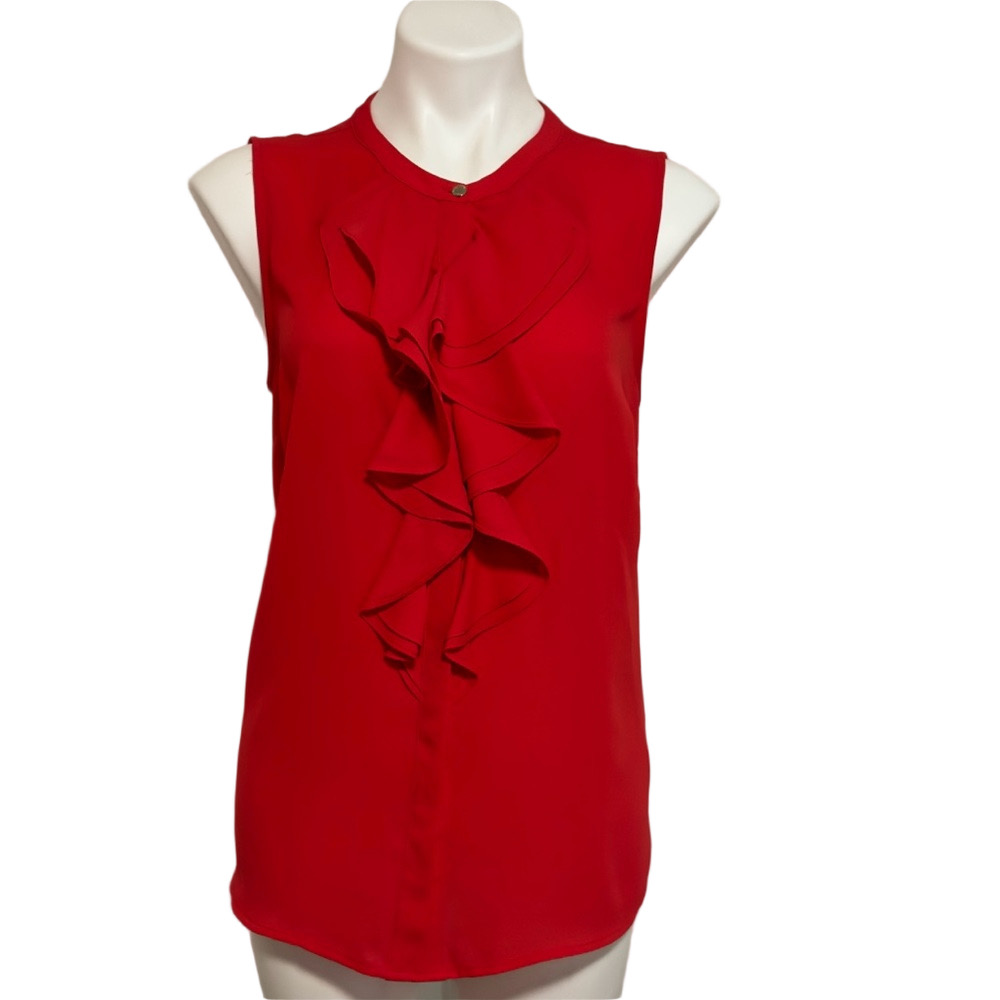 Karl Lagerfeld Red Sleeveless Ruffled Blouse